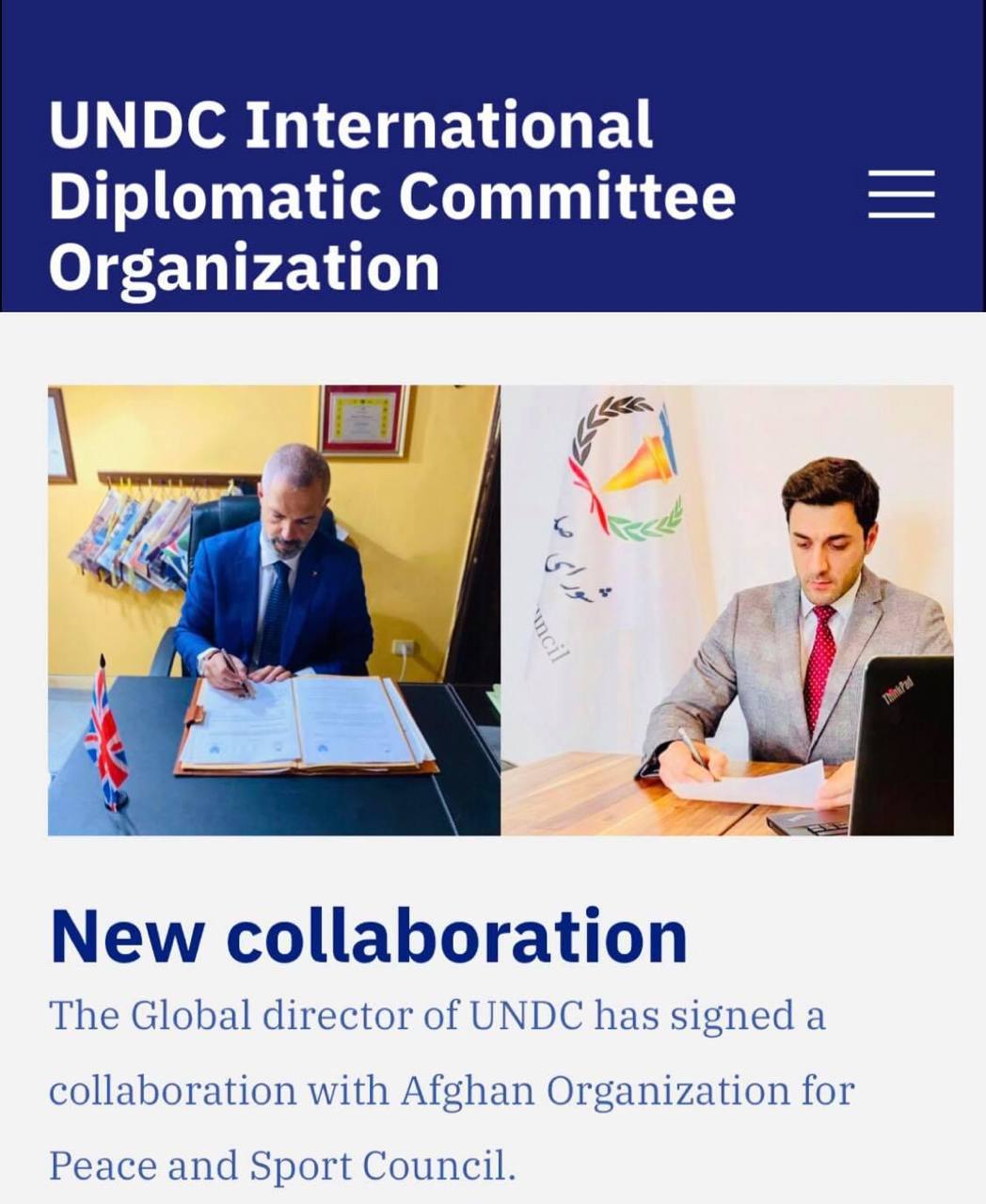 The Peace and Sport Council (PSC) entered into a new collaboration by signing an agreement with the UNDC International Diplomatic Committee Organization.